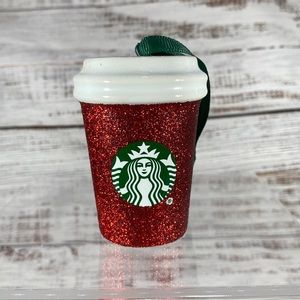 Starbucks RED Glitter Coffee Cup Limited Edition Christmas Ceramic Ornament